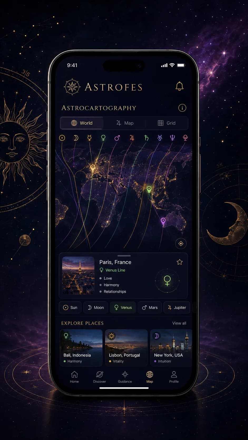 Astrofes astro kartografi uygulama ekranı