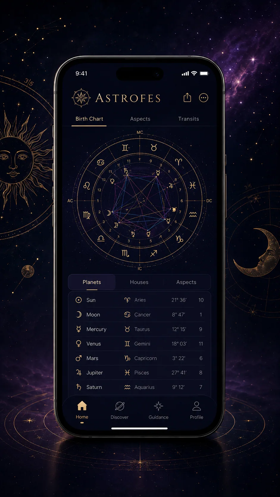 Astrofes doğum haritası uygulama ekranı